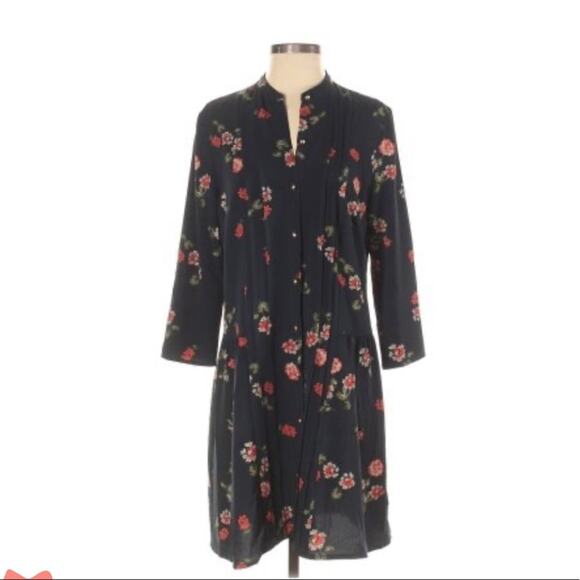 Justfab navy and floral drop waist long sleeved dress, small - Picture 3 of 6